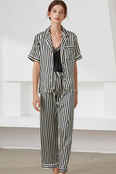 Gestreiftes Kurzarmhemd, Hose, Cami-Pyjama-Set